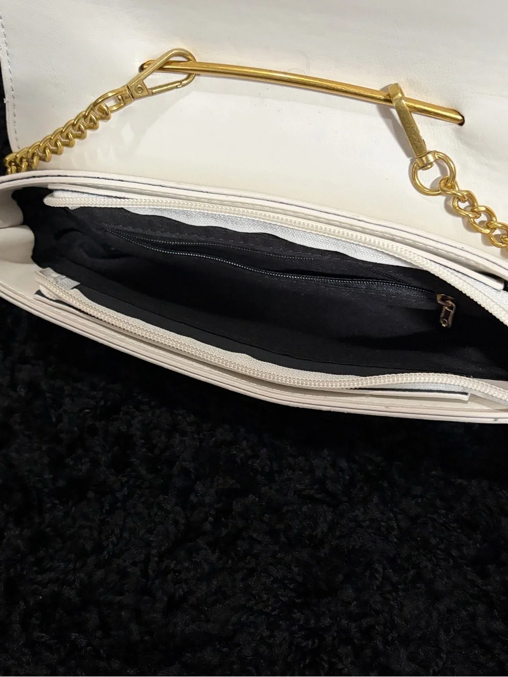 Off-White/Cream Faux Leather Safety Pin Top-Handle Women’s Bag with Gold Accent